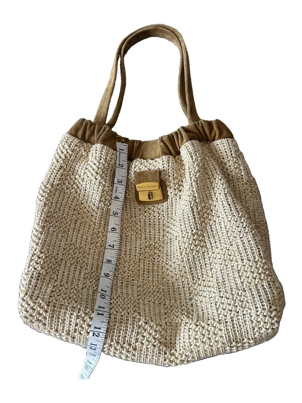 Marc Jacobs Summer Woven Cristina Tote Natural Raffia Suede Shoulder Bag